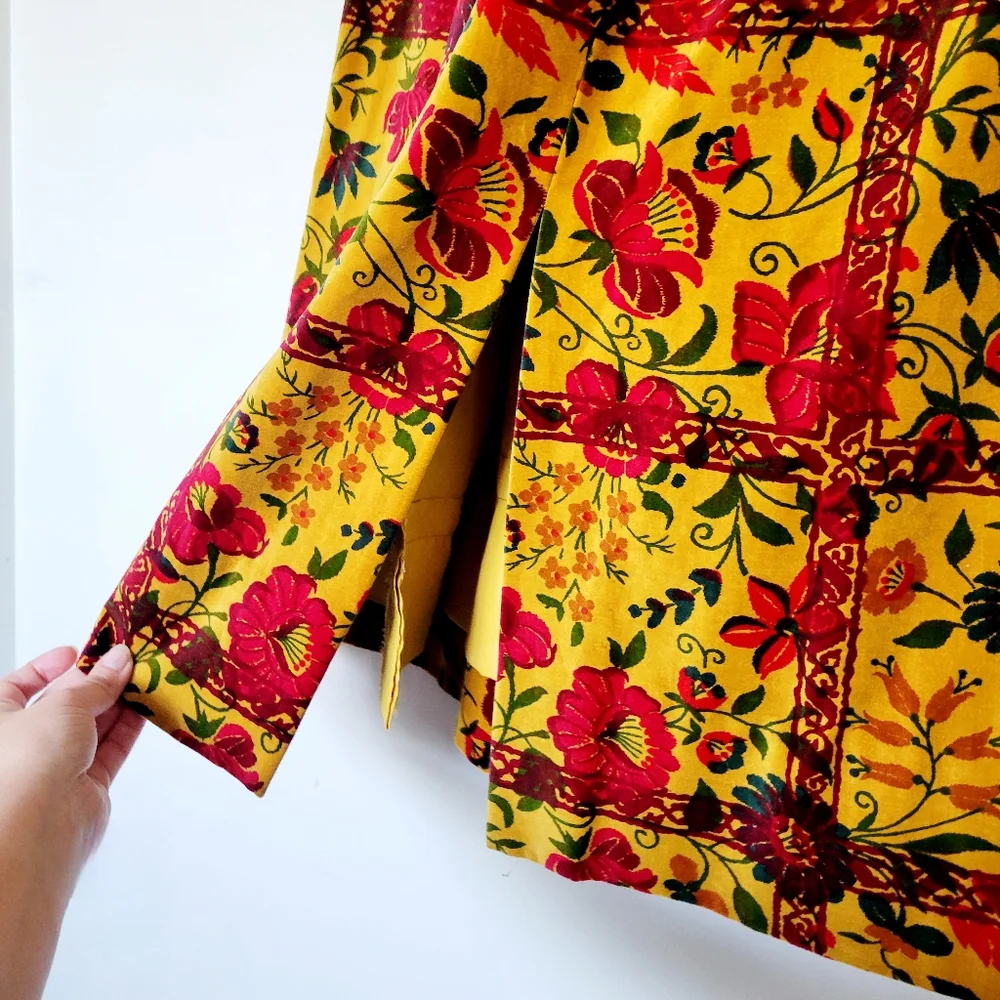 Vintage‎ Velvet Floral Goldenrod Fall Midi Skirt Tannerway by Melba Hobson